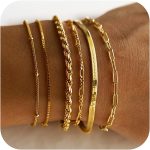 Gold Bracelets for Women Waterproof, 14K Real Gold Jewelry Sets for Women Trendy Thin Dainty Stackable Cuban Link Paperclip Chain Bracelet Pack Fashion Accessories Gifts for Womens