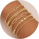 Gold Bracelets Set for Women 14K Real Gold Plated Dainty Gold Link Chain Bracelets for Women Trendy Gold Stackable Cuff Bracelets for Jewelry Gifts Women Adjustable 7″+2″